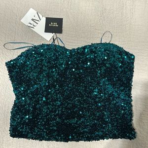 ZARA GREEN SPARKLY TUBE TOP
